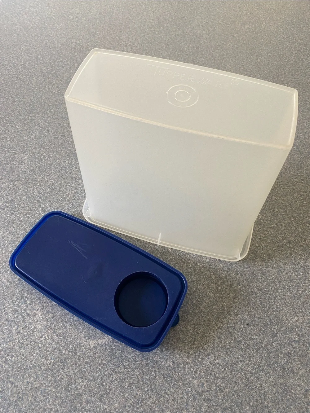 Tupperware White Translucent Container with Blue Lid
